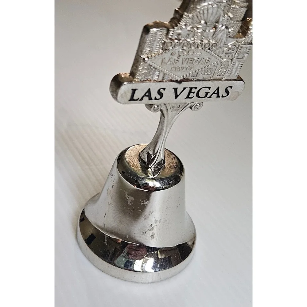 Vintage Las Vegas Skyline‎ Souvenir Bell Silver Tone Metal Collectible travel